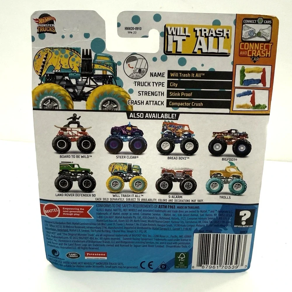 New Hot Wheel Mattel Monster Garbage Truck 1:64 Will Trash It All Metal Die Cast